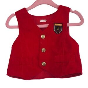 Boys Red Velvet Vest with Gold Buttons and Crest Detail